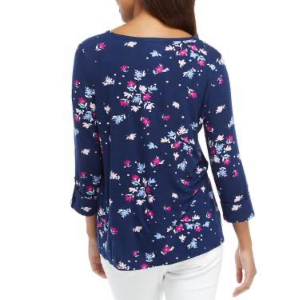 Kim Rogers Floral Navy 3/4 Sleeve top Size 2X - Picture 3 of 14